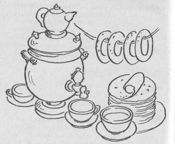 Раскраска самовар с чашками