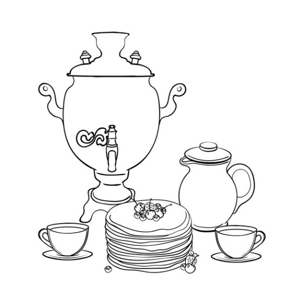 Самовар из мухи Цокотухи раскраска для детей