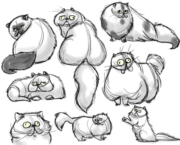 Толстый кот нарисованный