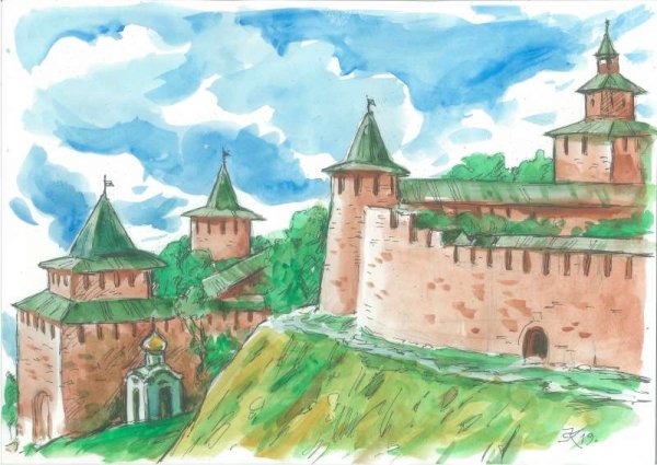Рисунки башни Кремля Великий Новгород