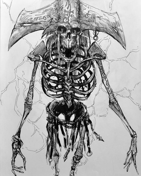 Скелет рисунок карандашом