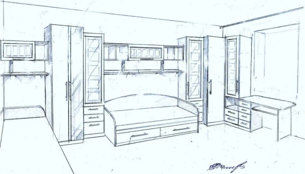 Комната подростка карандашом