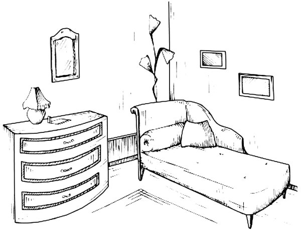 Эскиз интерьера с комнатными растениями