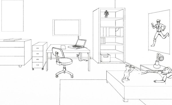 Рисунок комнаты с мебелью для детей