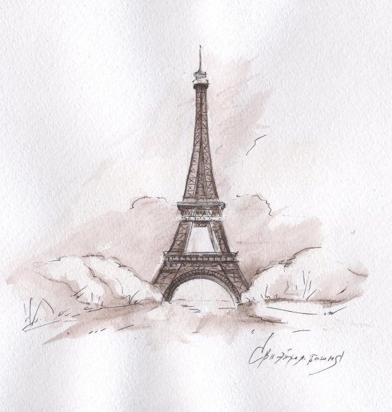 Эйфелева башня рисунок черно-белый