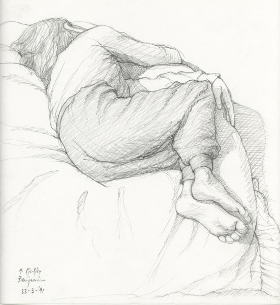 Человек лежит скетч