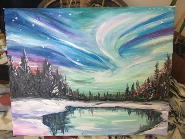 Северное сияние детский рисунок