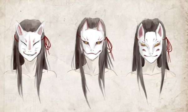 Японские маски демонов Кицунэ