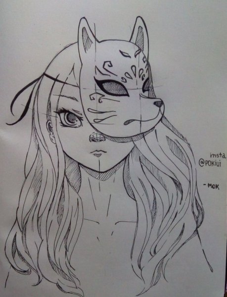 Маска Кицунэ аниме скетч