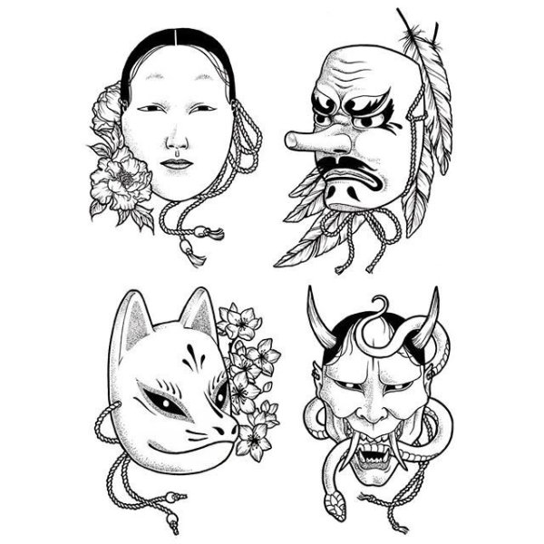 Японская маска Кицунэ эскиз