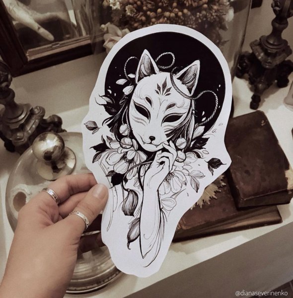 Маска Кицунэ тату эскиз