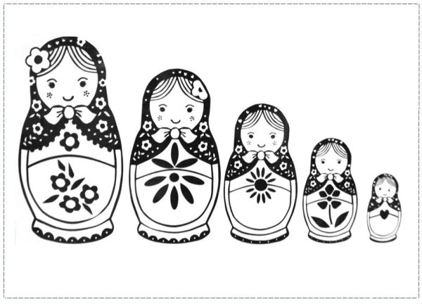 Рисование семья Семеновских матрешек