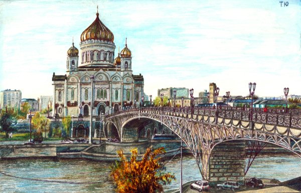 Храм Христа Спасителя акварель
