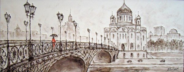 Храм Христа Спасителя черно белый рисунок