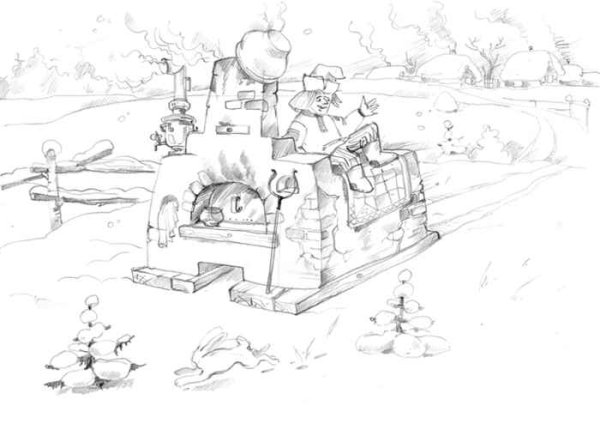 Емеля на печи раскраска