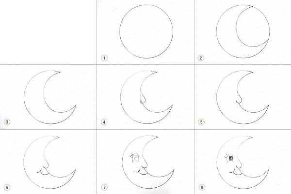 Поэтапный рисунок Луны