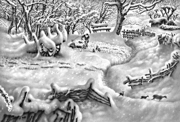 Горный пейзаж карандашом