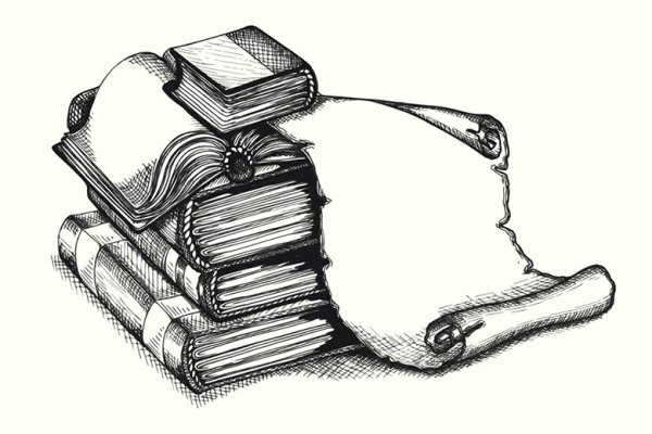 Чтение свитка черно белая иллюстрация