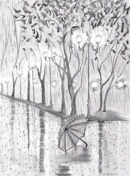 Пейзаж простым карандашом