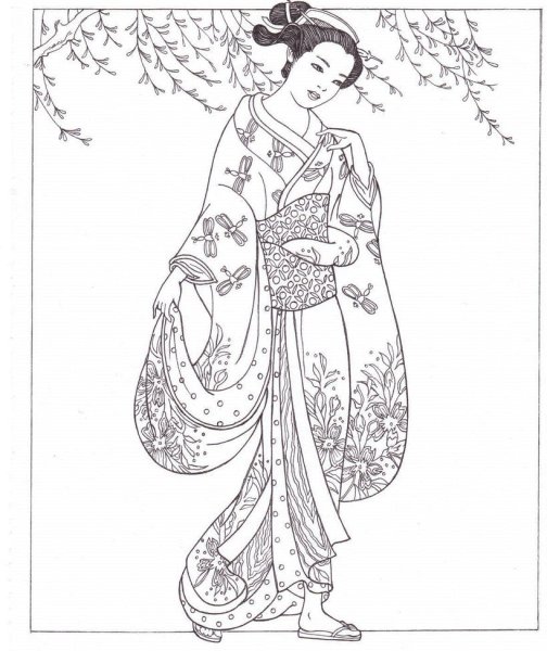 Японский национальный костюм раскраска