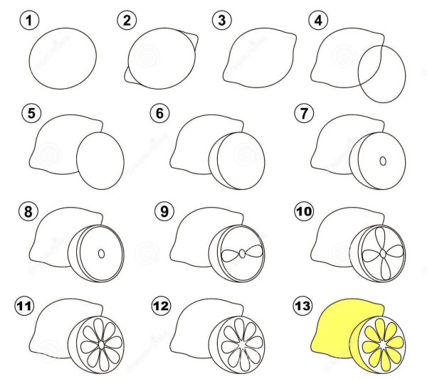 Поэтапное рисование лимона