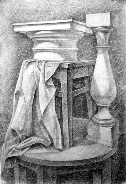 Академический натюрморт гипсовых капителей