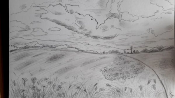 Степной пейзаж рисунок карандашом