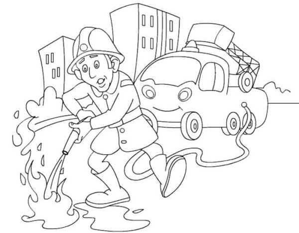 Раскраска пожарный