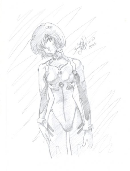 Евангелион Аянами Рей черно белая