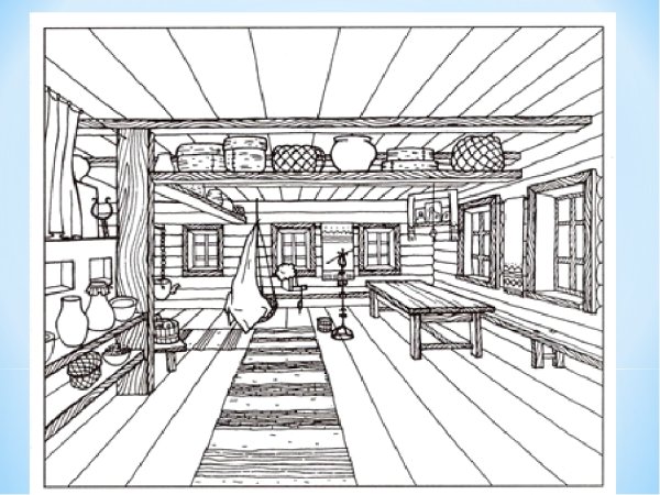 Эскиз убранства русской избы