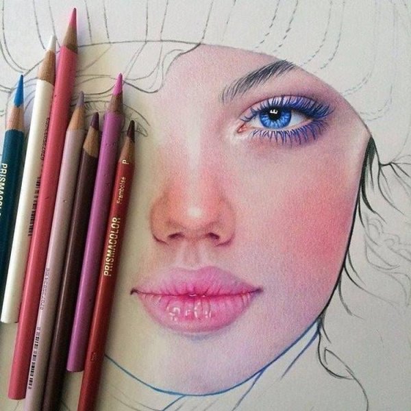 Портрет акварельными карандашами