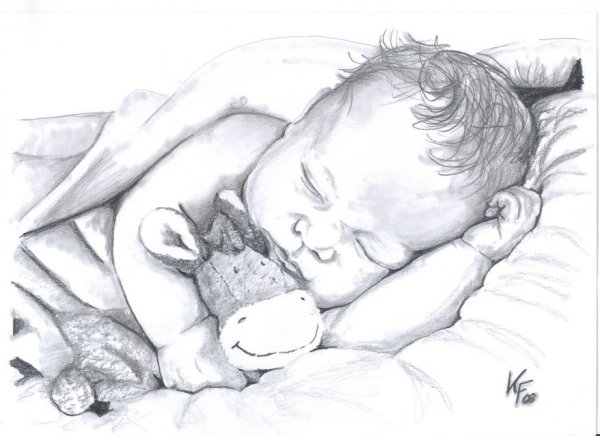 Младенец зарисовка карандашом