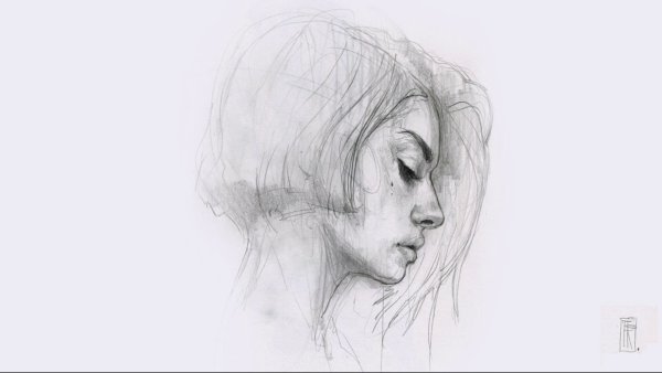 Женский профиль карандашом