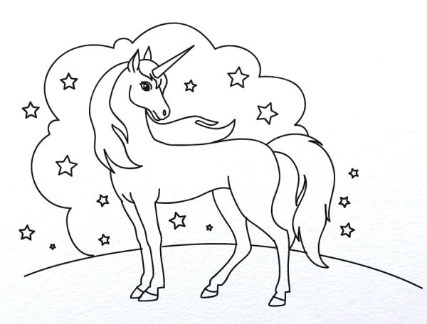Единорог карандашом для срисовки