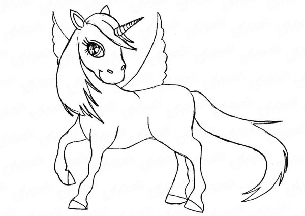 Красивый Единорог карандашом