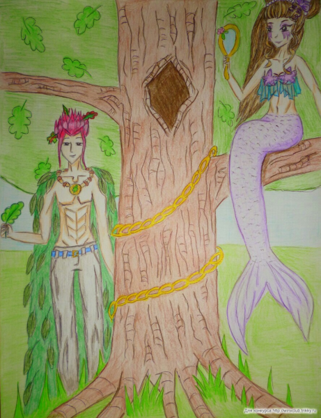 Русалка на ветвях рисунок