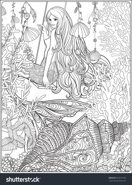 Русалка разукрашка с длинными волосами