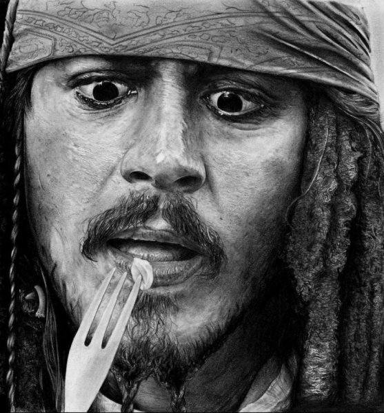 Капитан Джек Воробей акварелью