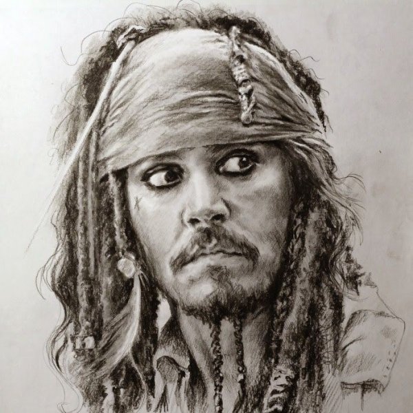 Капитан Джек Воробей акварелью