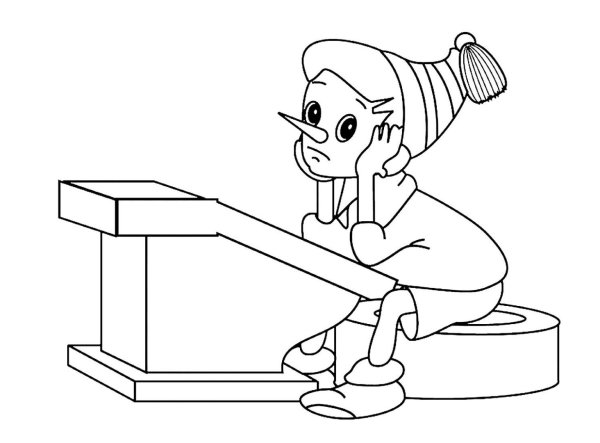 Буратино рисунок карандашом