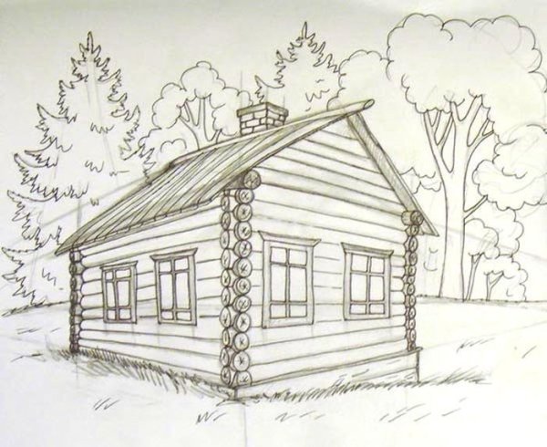 Домик рисунок карандашом