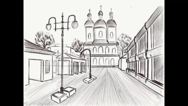 Городской пейзаж карандашом легкий