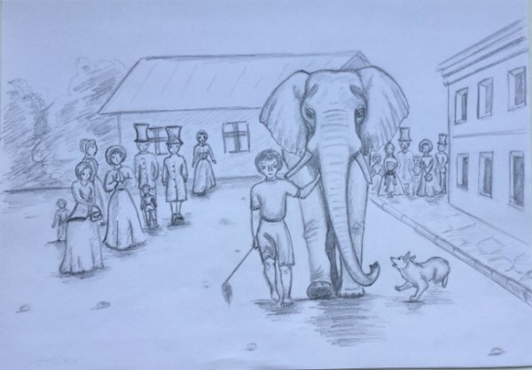 Иллюстрация к басне Крылова слон и моська