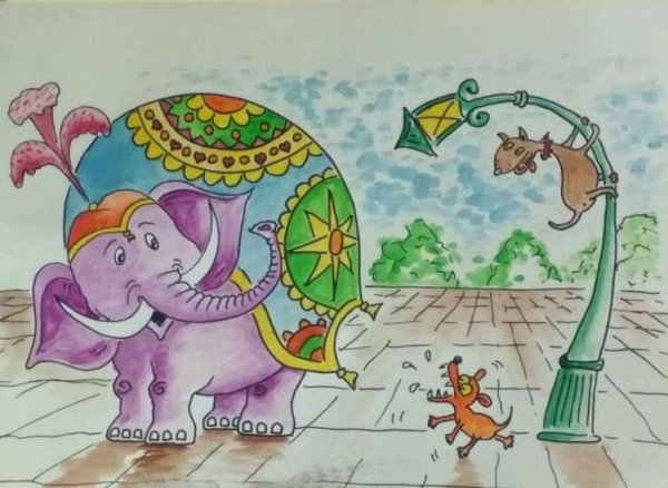 Раскраска слон и моська басня Крылова