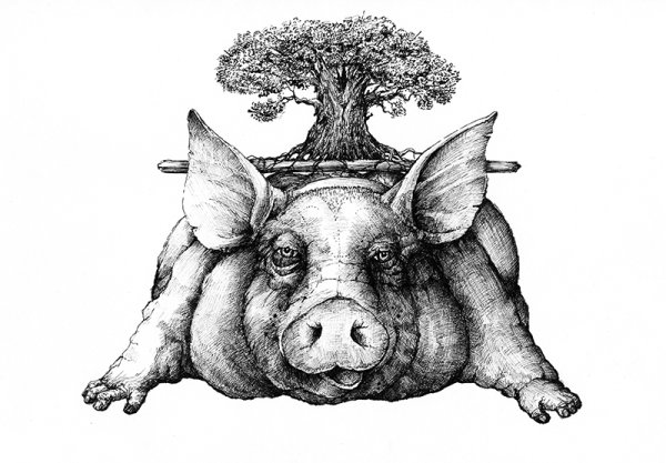 Раскраска басни Крылова свинья под дубом