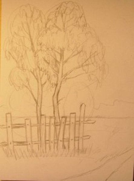 Осеннее дерево цветными карандашами