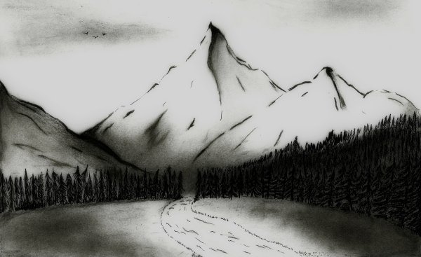Горы карандашом для детей