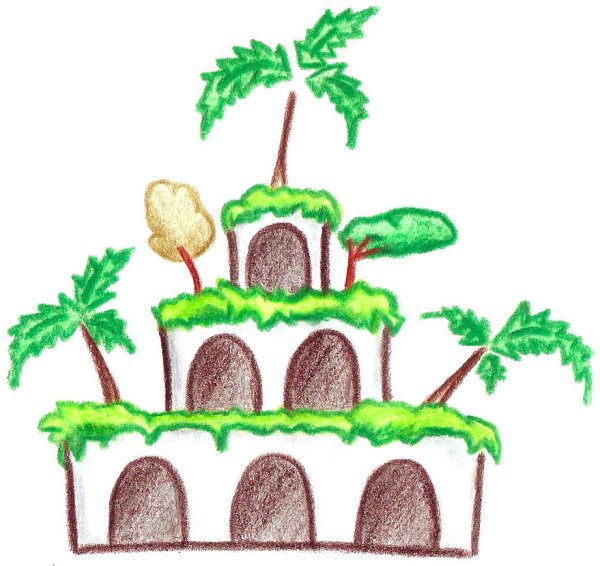 Висячие сады Семирамиды нарисовать ребенку