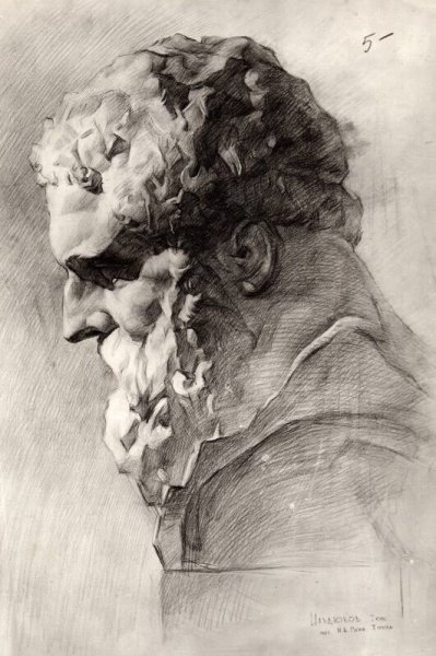 Гипсовая голова Геракла Академический рисунок