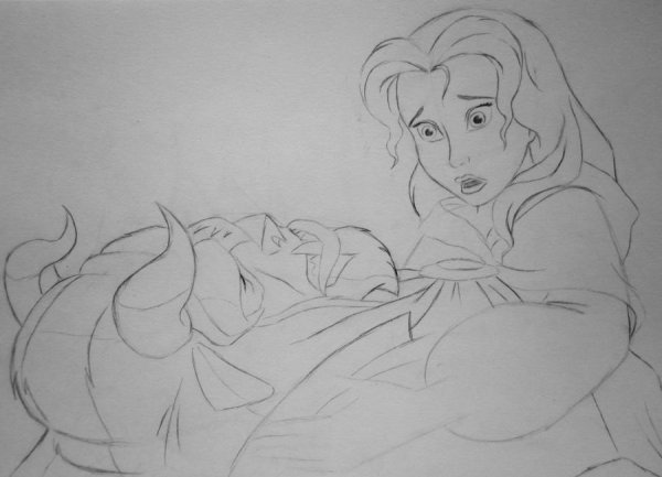 Красавица и чудовище рисунок карандашом